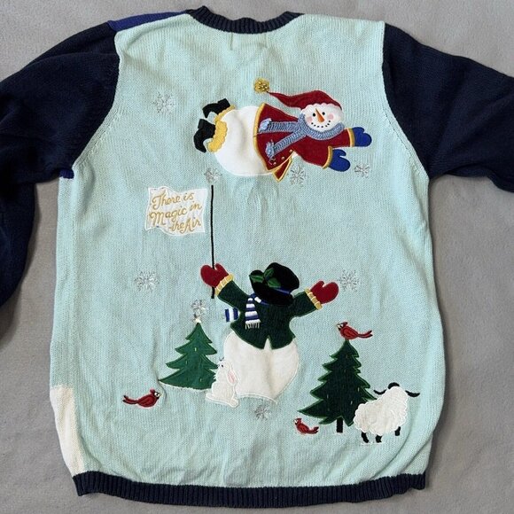 Quacker Factory Cardigan Sweater Snowman Christmas Tree Holiday Winter Theme Lg - Picture 11 of 16
